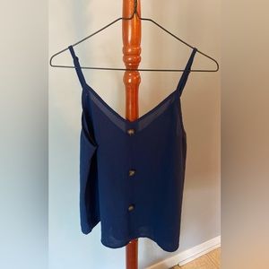 Navy Blue Chiffon Tank with Buttons